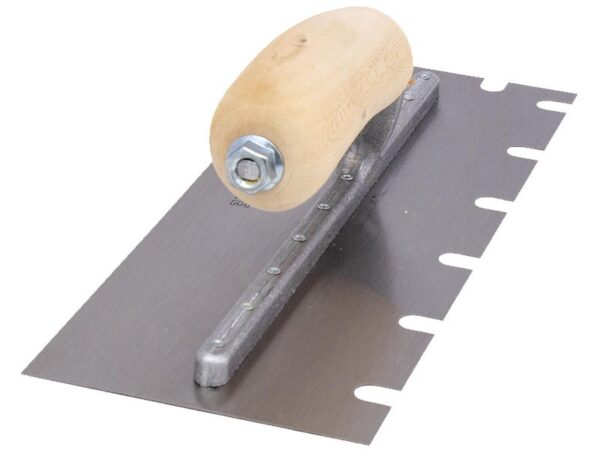 Marshalltown Gezahnte Kelle, U -10x13x38 mm, Holzgriff, Edelstahl, Maße: 279x102 mm