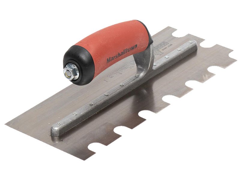Marshalltown Gezahnte Kelle Marshalltown Gezahnte Kelle, U -16x16x25 mm, Durasoft Griff, Carbonstahl, Maße: 279x102 mm – Bild 1
