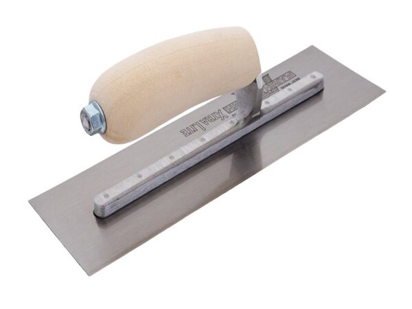 Marshalltown Glättkelle, Gebogener Holzgriff, Carbonstahl, Maße: 305x76 mm