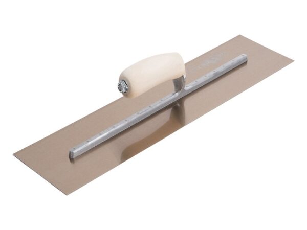 Marshalltown Glättkelle mit gebogener Holzgriff, Goldstahl, Maße: 508x127 mm