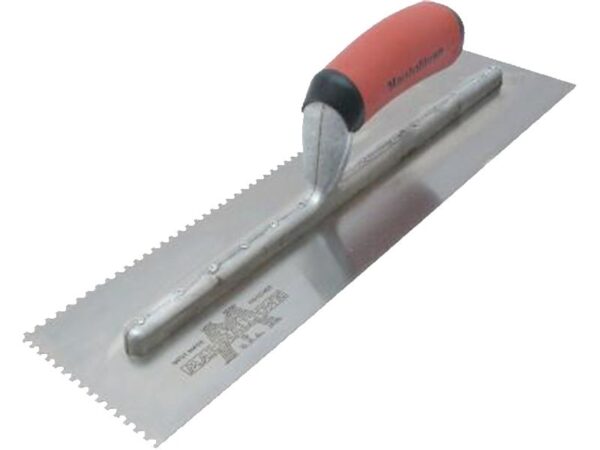 Marshalltown Zweiseitig gezahnte Kelle, U-3x3x3 mm, Durasoft Griff, Stahl, Maße: 279x114 mm