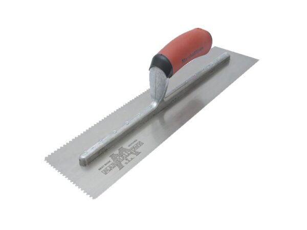 Marshalltown Zweiseitig gezahnte Kelle, Flaches V-3x3x3 mm, Durasoft Griff, Stahl, Maße: 279x114 mm