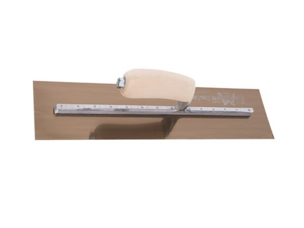 Marshalltown Glättkelle mit gebogener Holzgriff, Goldstahl, Maße: 457x102 mm