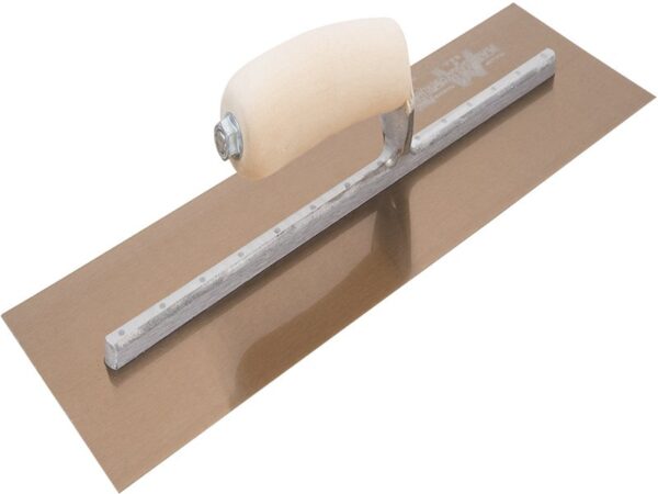 Marshalltown DuraFlex Glättkelle, Holzgriff, Lange Halterung, Goldstahl, Maße: 406x127 mm