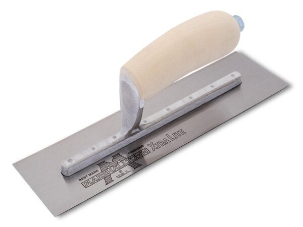 Marshalltown Glättkelle, Gebogener Holzgriff, Carbonstahl, Maße: 254x76 mm