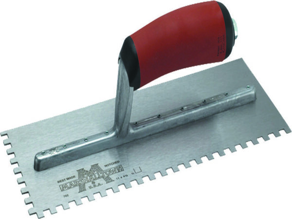 Marshalltown Gezahnte Kelle, Linkshänder, Eckig 6x6x6 mm,  Durasoft Griff, Stahl, Maße: 279x114 mm
