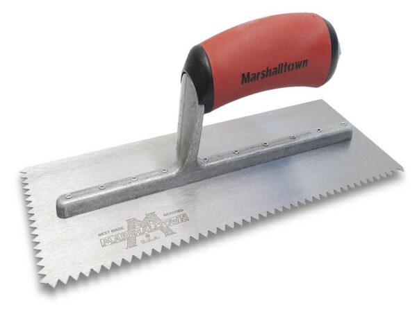 Marshalltown Gezahnte Kelle, Linkshänder, V-6x4,5 mm, Durasoft Griff, Stahl, Maße: 279x114 mm