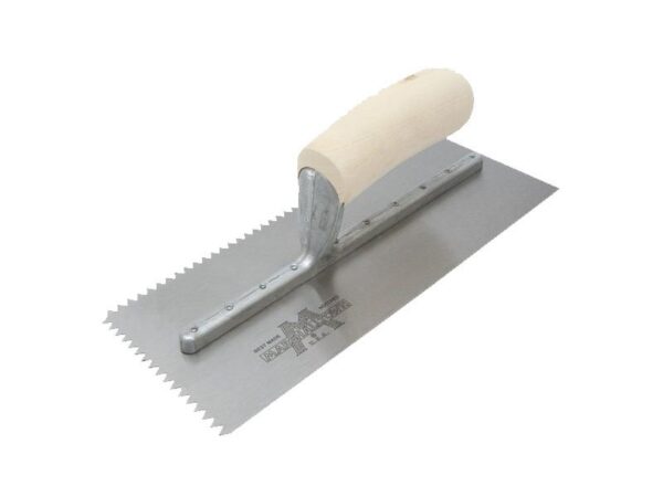 Marshalltown Gezahnte Kelle, V-13x12 mm, Gebogener Holzgriff, Stahl, Maße: 279x114 mm