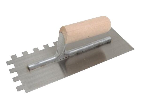 Marshalltown QLT Gezahnte Kelle, Eckig 13x13x13 mm, Holzgriff, Stahl, Maße: 279x114 mm