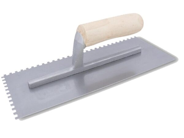 Marshalltown QLT Gezahnte Kelle, Eckig 4,5x4,5x4,5 mm, Holzgriff, Stahl, Maße: 279x114 mm