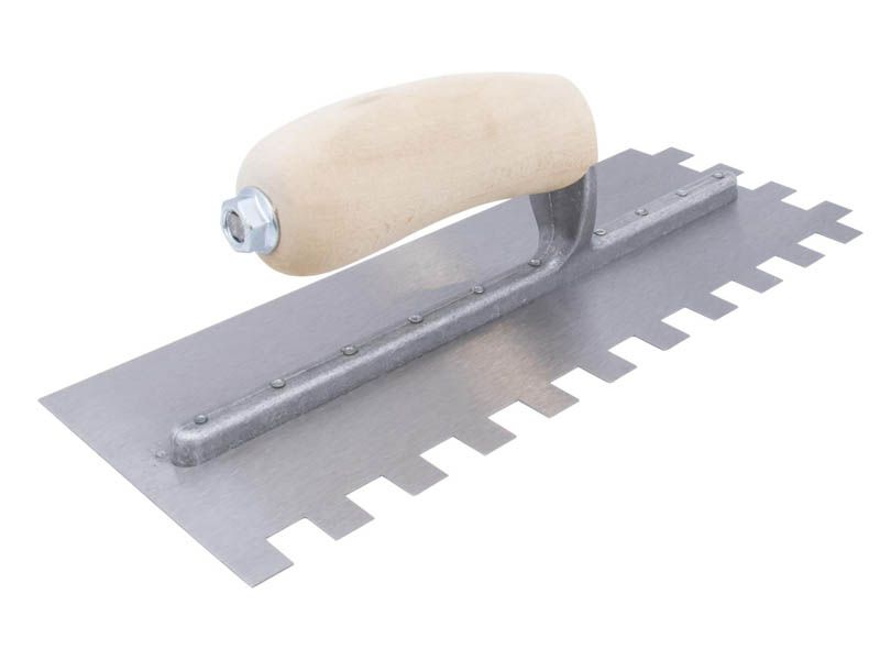 17938 1 Marshalltown QLT Gezahnte Kelle, Eckig13x13x13 mm, Holzgriff, Stahl, Maße: 279x114 mm – Bild 1
